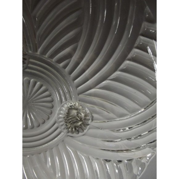 Vintage Clear 10" Glass Serving Bowl Swirl Spiral Pattern 3 Toed Footed Pedestal - Picture 10 of 10